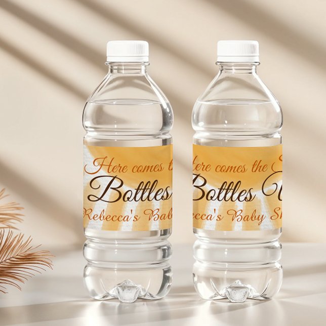 Here Comes the Son Sunshine Yellow Ray Baby Shower Water Bottle Label (Creator Uploaded)