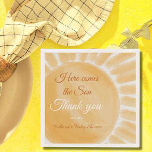 Here Comes the Son Yellow Ray Sunshine Baby Shower Napkin