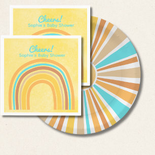 Here Comes The Son, Yellow Retro Rainbow Napkin