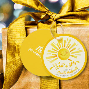 Here comes the son yellow sun baby shower favour tags