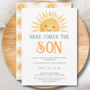 Here Comes the Son Yellow Sunshine Baby Shower Inv Invitation