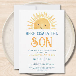 Here Comes the Son Yellow Sunshine Baby Shower Invitation