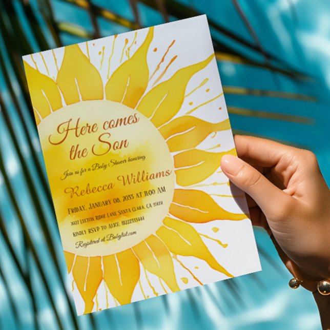 Here Comes the Son Yellow Sunshine Baby Shower Invitation (Creator Uploaded)