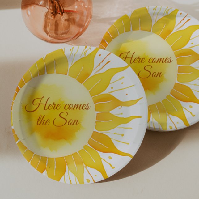 Here Comes the Son Yellow Sunshine Baby Shower Paper Plate (Creator Uploaded)