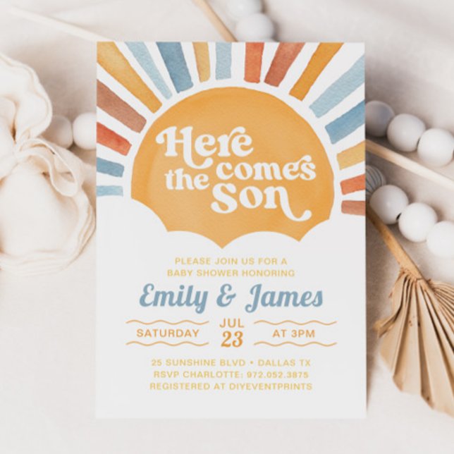Here Comes The Son You Are My Sunshine Baby Shower Invitation (Creator Uploaded)