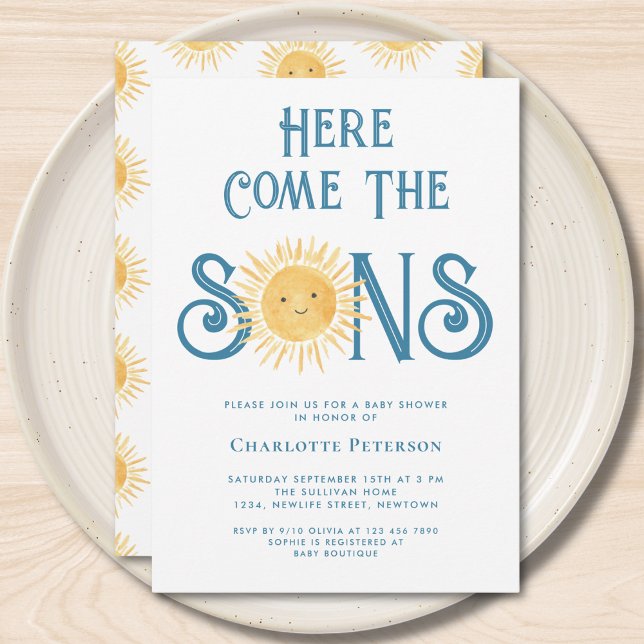 Here Comes The Sons Twin Boy's Baby Shower  Invitation (Creator Uploaded)