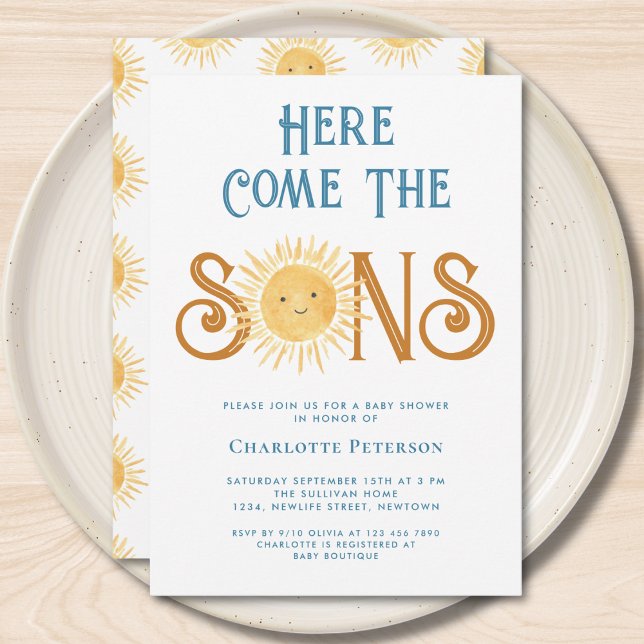 Here Comes The Sons Twins Baby Shower  Invitation (Creator Uploaded)