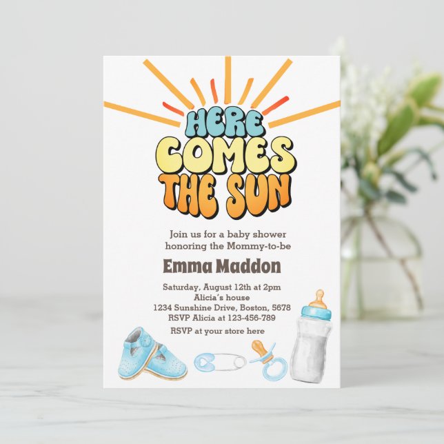 Here comes the sun Baby Shower Invitation (Standing Front)