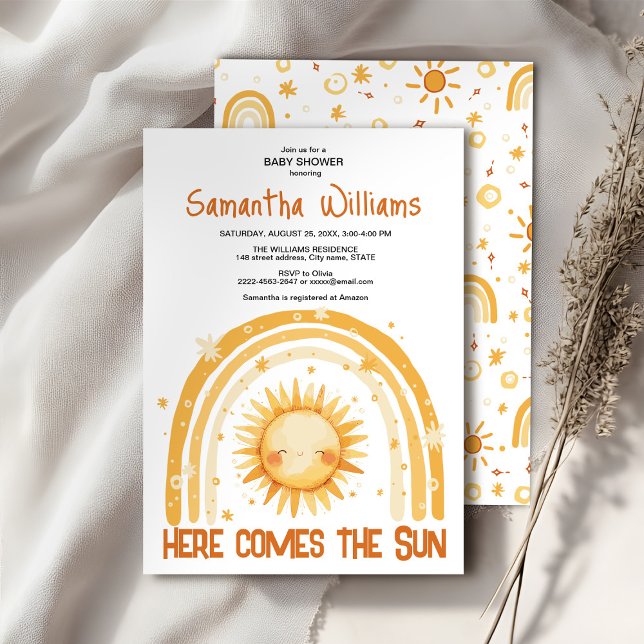 Here comes the Sun baby shower invitation  (Here comes the Sun watercolor cute baby shower invitation )