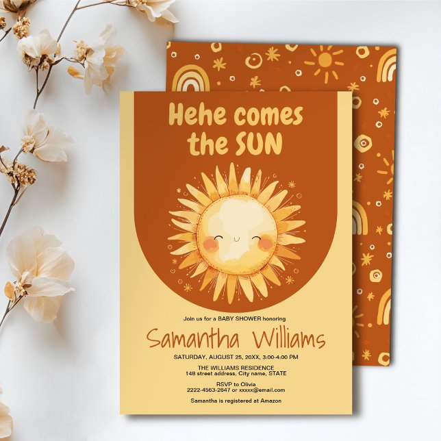 Here comes the Sun baby shower invitation (Here comes the Sun watercolor cute baby shower invitation )