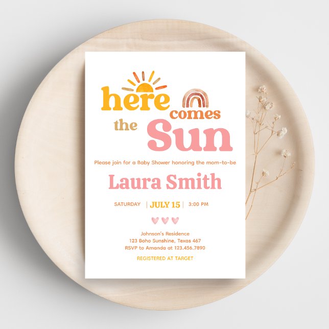 Here comes the Sun  Baby Shower Invitation (Here comes the Sun Sunshine Baby Shower Invitation)