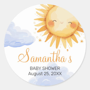 Here comes the Sun baby shower invitation  Classic Round Sticker