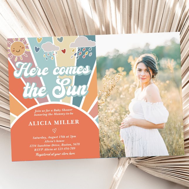 Here Comes The Sun Baby Shower Muted Rainbow Invitation (Creator Uploaded)