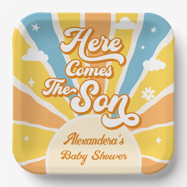 Here Comes the Sun Baby Shower Paper Plate (Front)