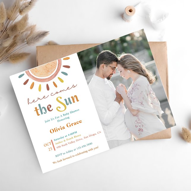 Here Comes The Sun Baby Shower Photo Invitation (Creator Uploaded)