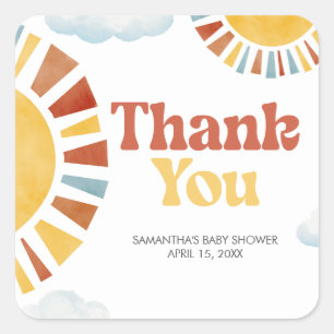 Here Comes the Sun Baby Shower Square Sticker