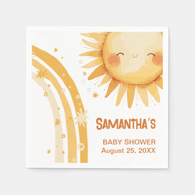 Here comes the Sun boho baby shower Enclosure Card Napkin (Front)