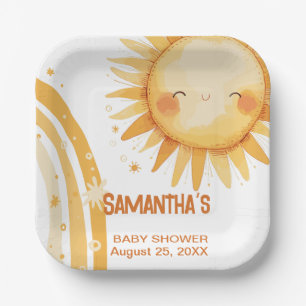 Here comes the Sun boho baby shower Enclosure Card Paper Plate