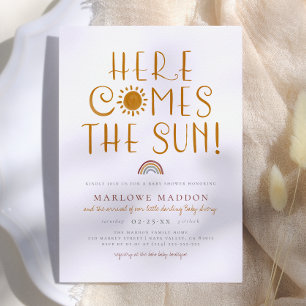 Here Comes The Sun Boho Rainbow Baby Shower Invitation