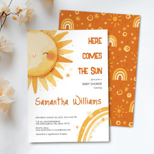 Here Comes the Sun   Boho Rainbow Baby Shower  Invitation