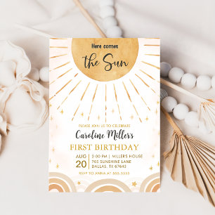 Here Comes the Sun Boho Sunshine birthday Invitation