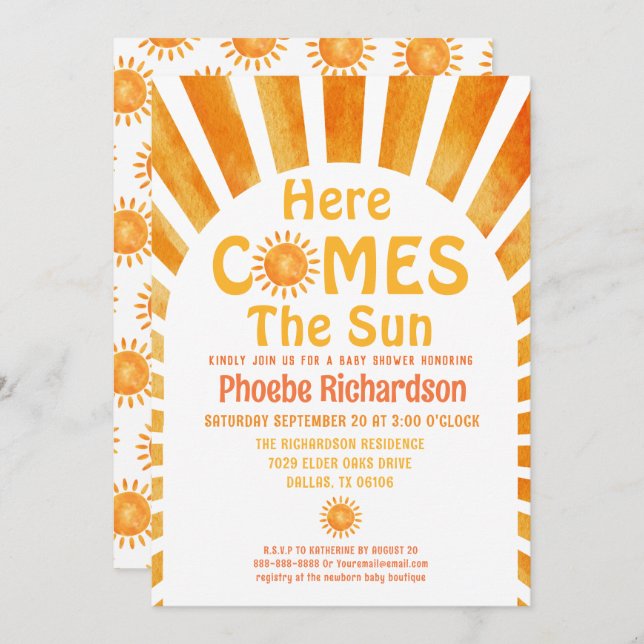 Here Comes The Sun Boho Whimsical Baby Shower  Invitation (Front/Back)