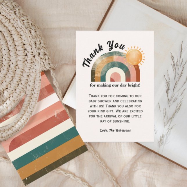 Here Comes the Sun Bold Rainbow Baby Shower Thank You Card (Creator Uploaded)