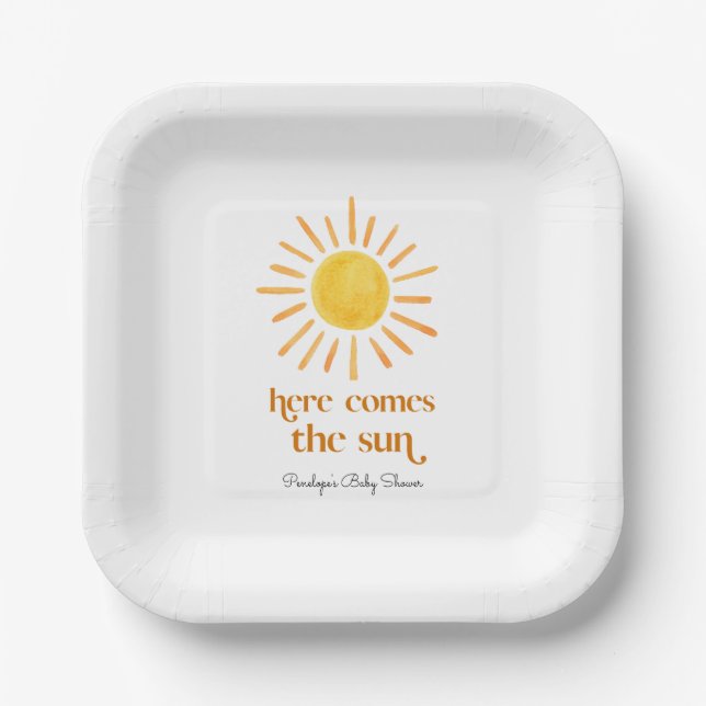 Here Comes the Sun Boy Baby Shower Paper Plate (Front)