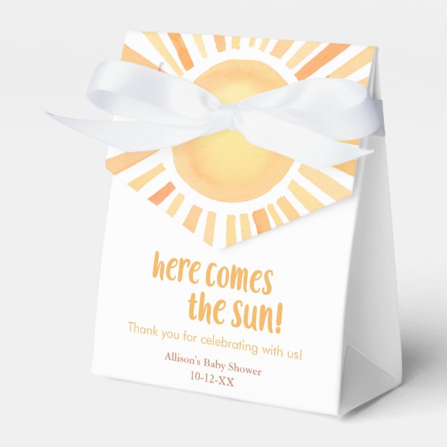 Here comes the sun gender neutral baby shower favour box (Front Side)