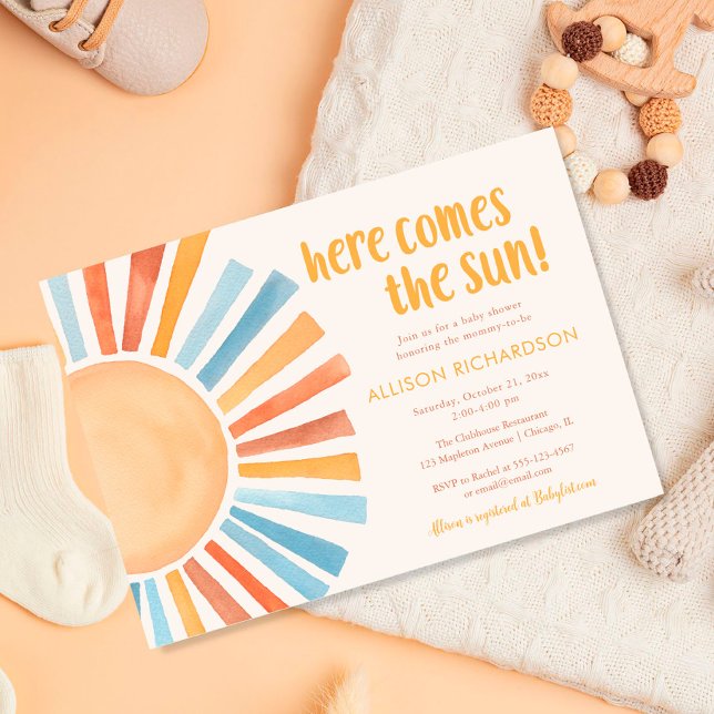 Here comes the sun gender neutral boho baby shower invitation (Creator Uploaded)