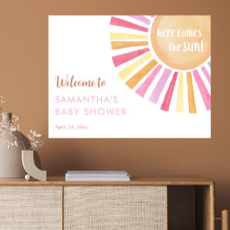 Here Comes the Sun girl baby shower welcome Poster
