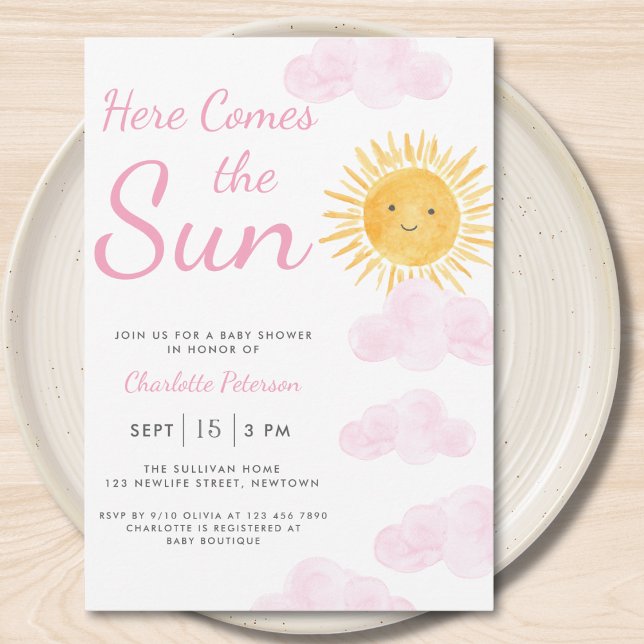 Here Comes The Sun Girl's Baby Shower Invitation (Creator Uploaded)