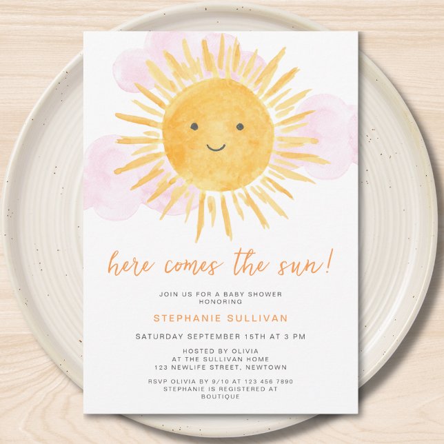 Here Comes The Sun Girl's Baby Shower Invitation (Creator Uploaded)