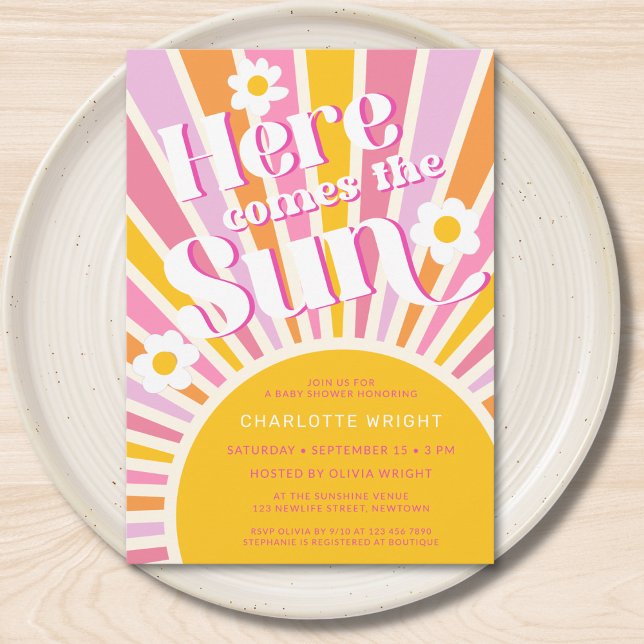 Here Comes The Sun Girl's Baby Shower Invitation (Creator Uploaded)