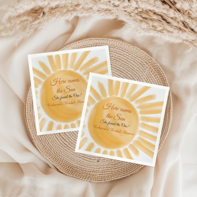 Here Comes the Sun Ray Yellow Bridal Shower Napkin (Creator Uploaded)