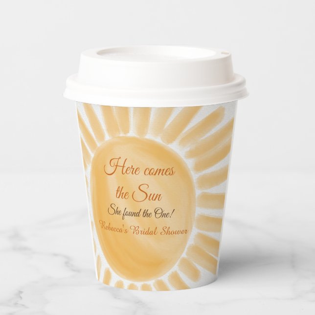 Here Comes the Sun Ray Yellow Bridal Shower Paper Cups (Front)