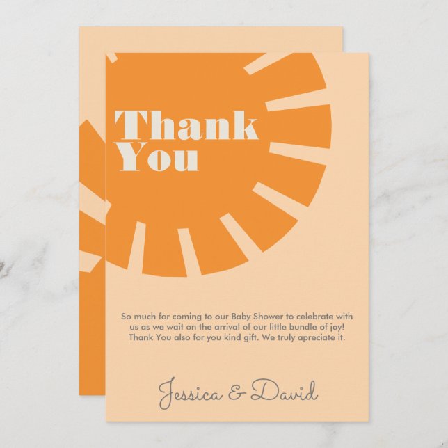 Here Comes the Sun Retro Baby Shower Thank You Card (Front/Back)