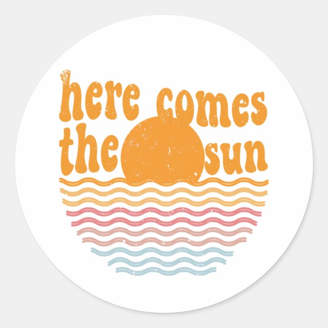 Here Comes the Sun Retro Classic Round Sticker (Front)