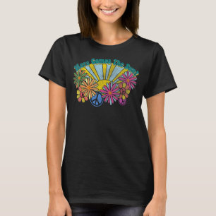Here Comes The Sun Spring Hippie Peace Sign Floral T-Shirt