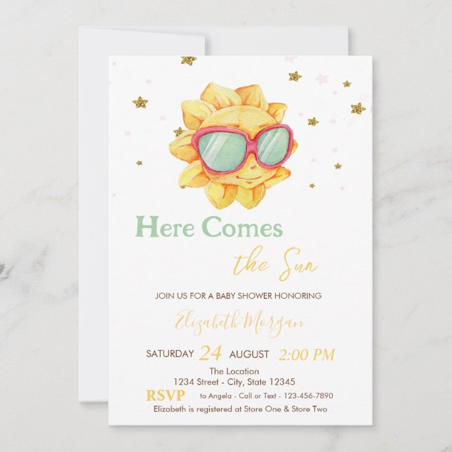Here Comes The Sun Stars Baby Shower Invitation (Front)