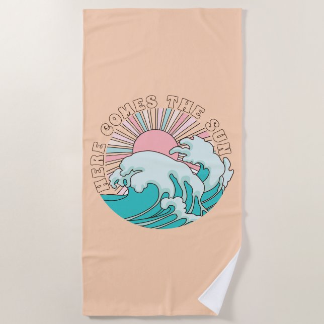Here Comes the Sun Summer Tropical Beach Retro Beach Towel (Front)