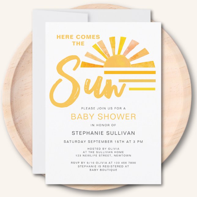 Here Comes The Sun Sunshine Baby Shower  Invitation (Creator Uploaded)