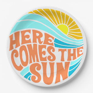 Here Comes the Sun Tee, Retro Style, Hippie Style Paper Plate