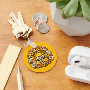 Here Comes the Sun Vintage Floral Nature Key Ring