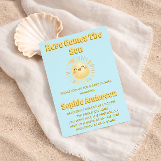 Here Comes the Sun Yellow Sunshine Baby Shower Invitation