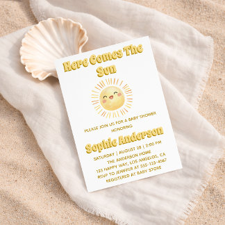Here Comes the Sun Yellow Sunshine Baby Shower Invitation