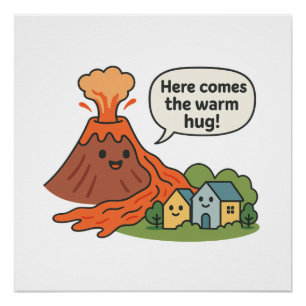Here Comes the Warm Hug! Volcano Humour Poster