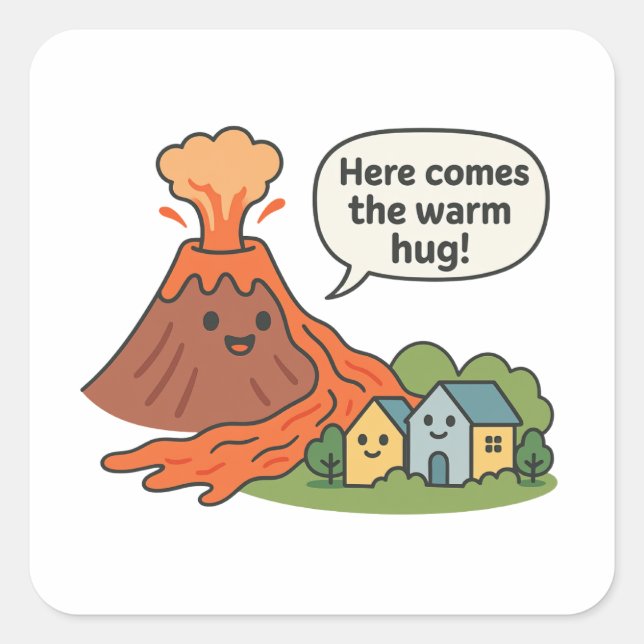 Here Comes the Warm Hug! Volcano Humour  Square Sticker (Front)