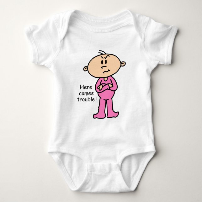 Here Comes Trouble Baby (PINK) Bodysuit (Front)
