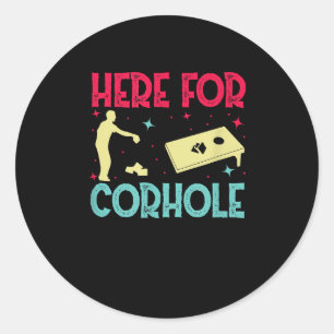 Here Cornhole Classic Round Sticker